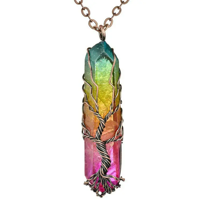 7 Chakra Crystal Natural Rainbow Stone Quartz Pendant Necklace for Women Men Pendulum Reiki Healing Chakra Jewelry