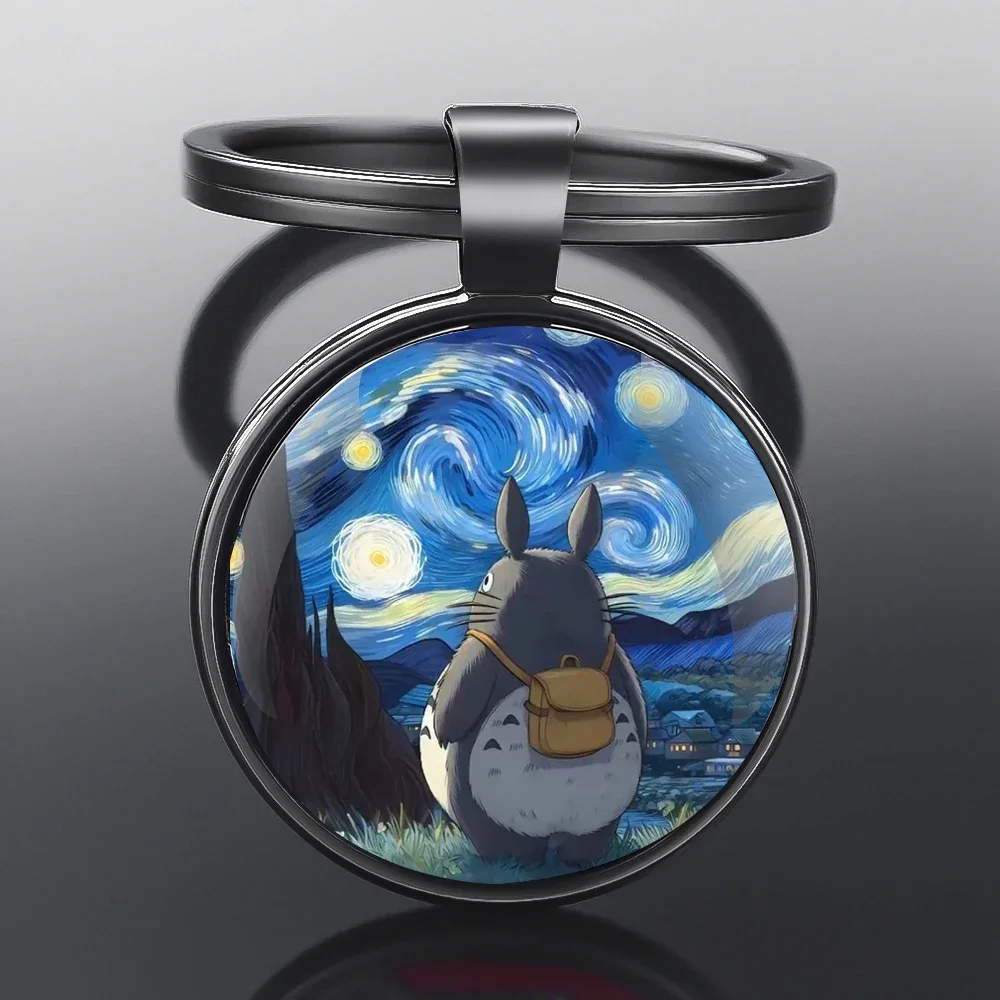 Elegant Van Gogh Art Glass Dome Keychain - Handmade Metal Key Ring Gift