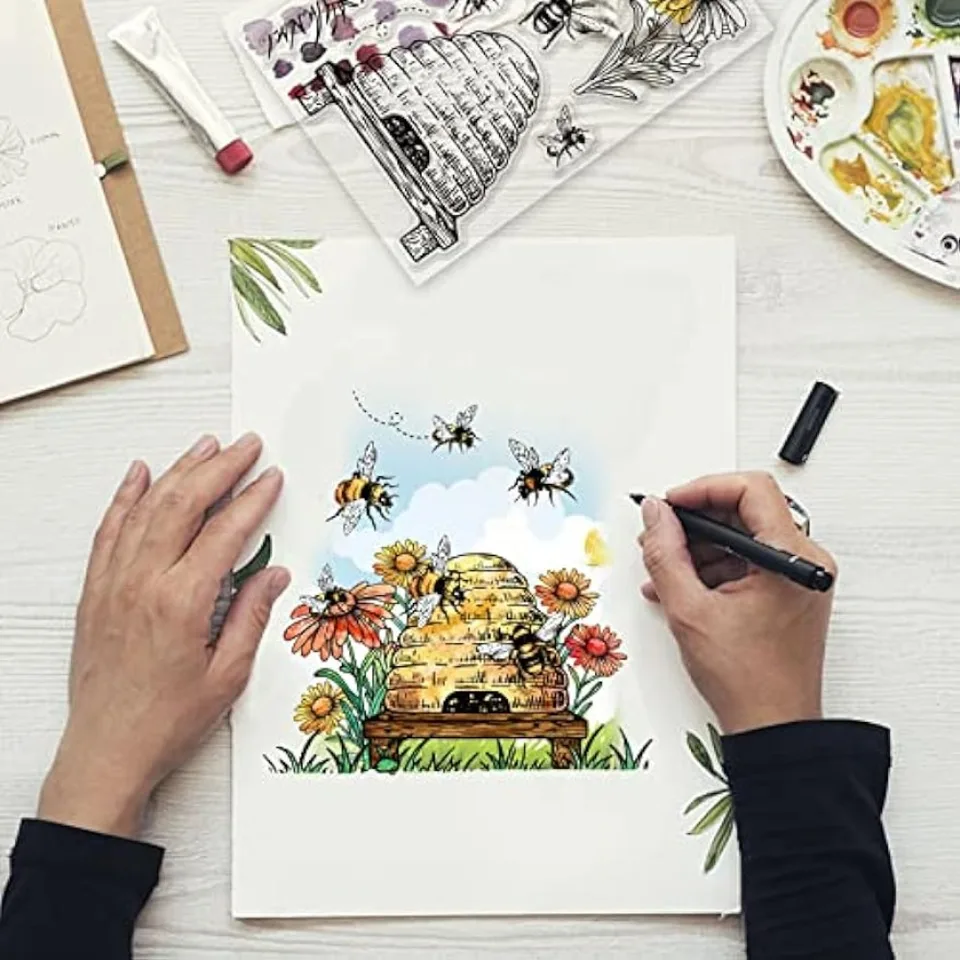 Uteruik Timbro Silicone Ape E Fiori - Per Goffratura, Scrapbooking E DIY