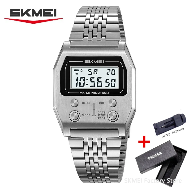 ตัวเลือกสินค้า นาฬิกาข้อมือสแตนเลสสตีล SKMEI 2460 ไฟ LED กันน้ำ สไตล์เรโทร