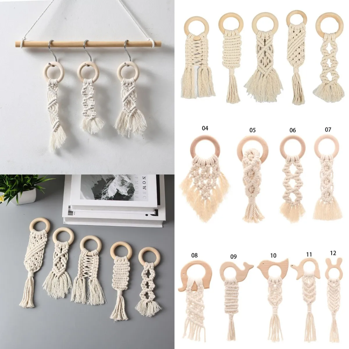 

Baby Teething Ring Rainbow Tassel Macrame Wooden Boho Baby Teether Stroller Gift Decoration Toys Shower Gift