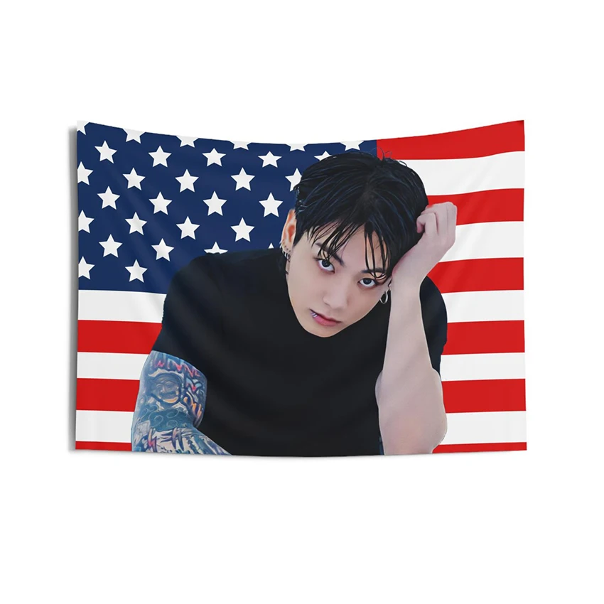 Jungkook American Flag Kpop Banner Idol Decorative Tapestry Double