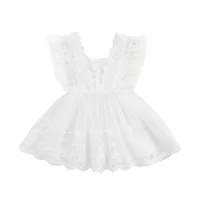 Robe décontractée pour nouveau-né fille de 0 à 24 mois, robe blanche sans manches à col carré et ourlet en dentelle 1