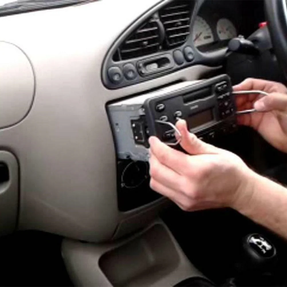 

Car Radio Remove Tool 2Pcs Auto Repair Double DIN Hand Tools Release Keys Silver Stainless Steel Accessories Part