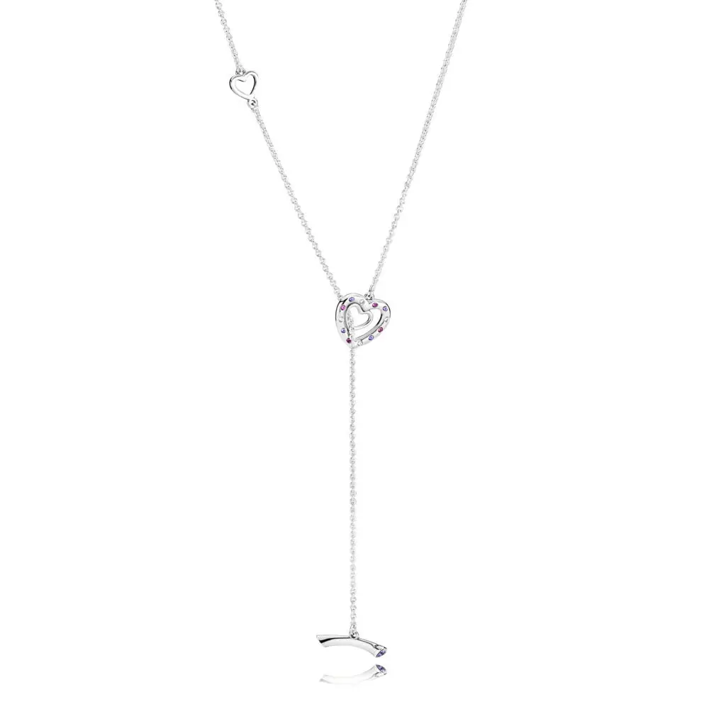 

NEW 2018 NEW 100% 925 Sterling Silver Bright Hearts Necklace Clear CZ Elegant Temperament Suitable Gift Clavicle Chain