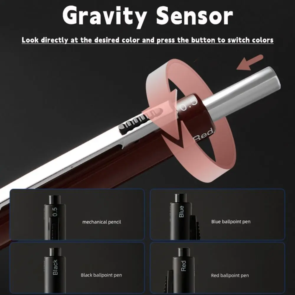 Drücken Sie Typ Hochwertiger Metall-Schwerkraftsensor-Stift 4 in 1 Drücken Sie Typ 3 Farben Kugelschreiber Druckbleistift Studentengeschenk – Detail 5