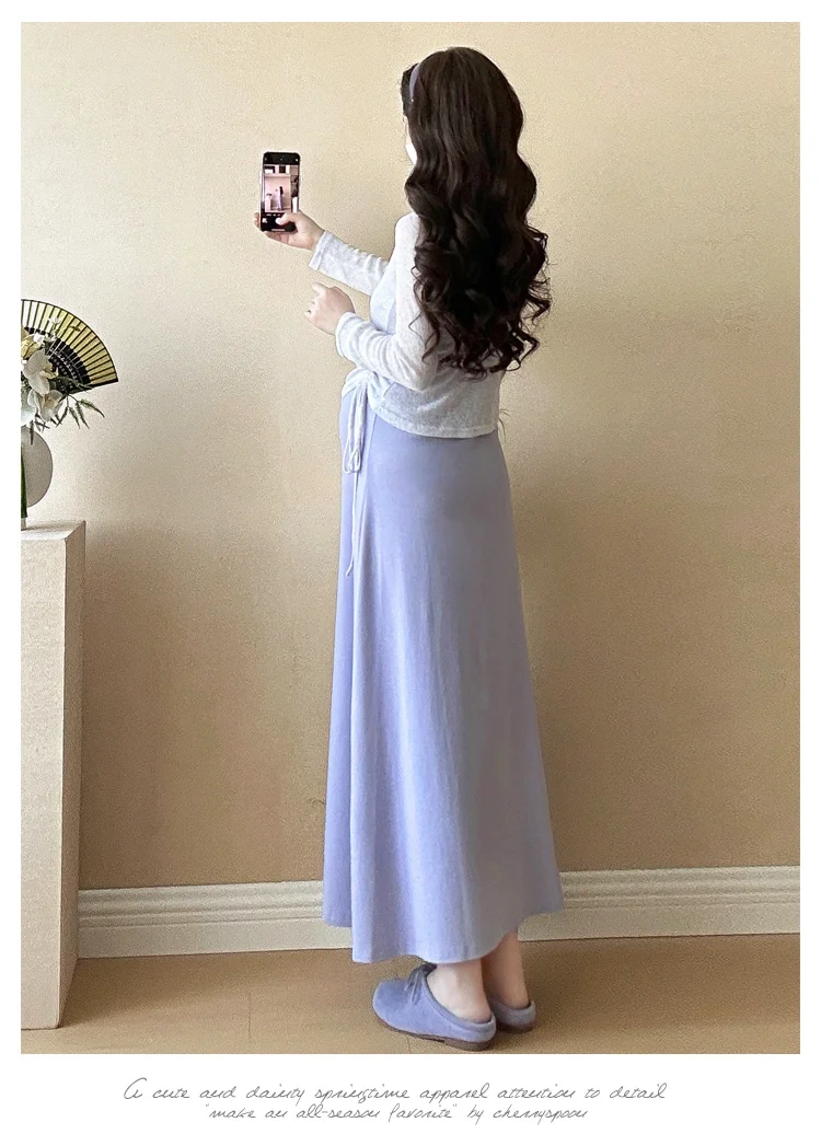 Autumn Maternity Clothes Set Postpartum Woman Breastfeeding Strap Dress Hollowed Out Sweater 2PCS/Set Loose Nursing Dress Suits