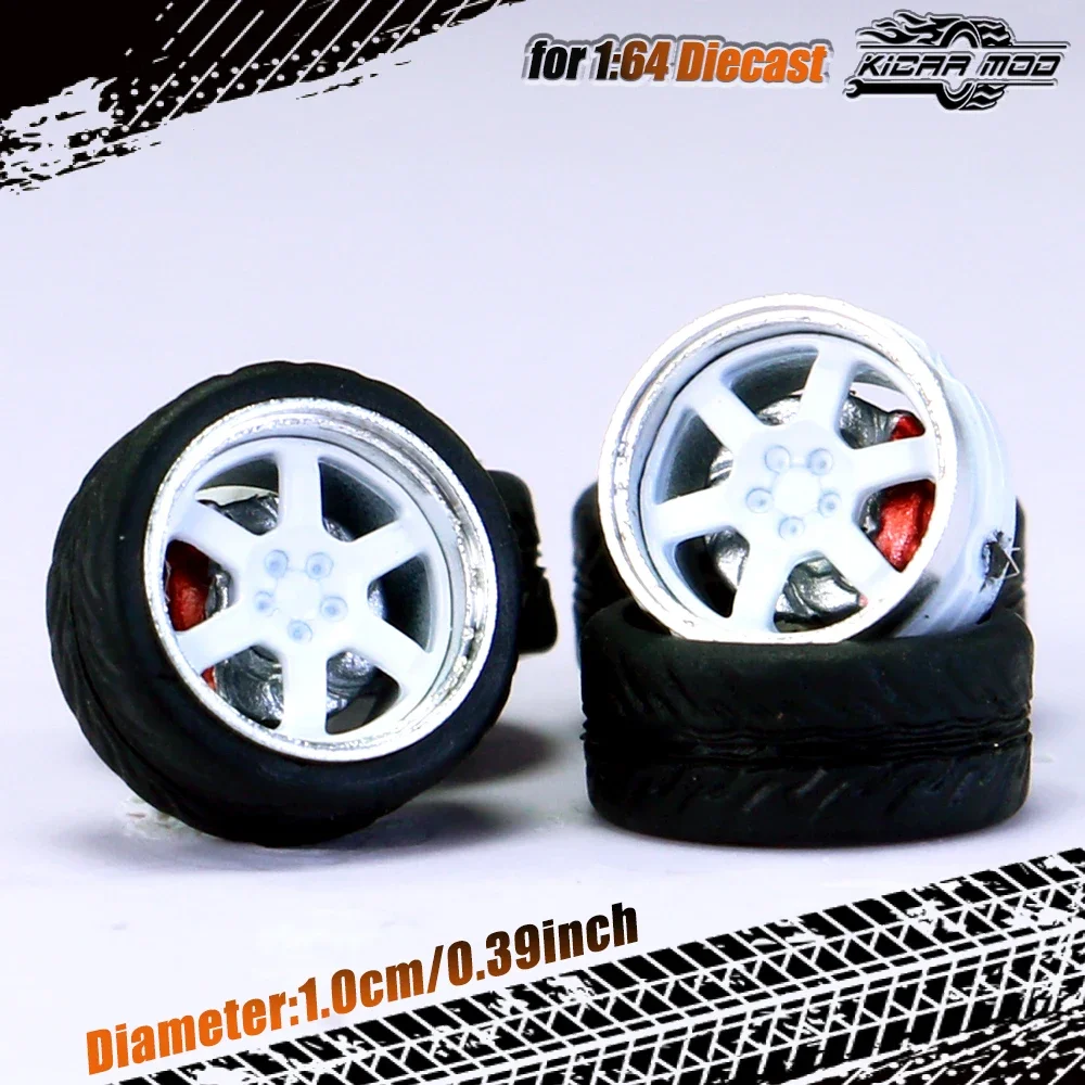 High-Quality 1/64 Scale Model Car Wheels with Rubber Tire and Metal Rims
