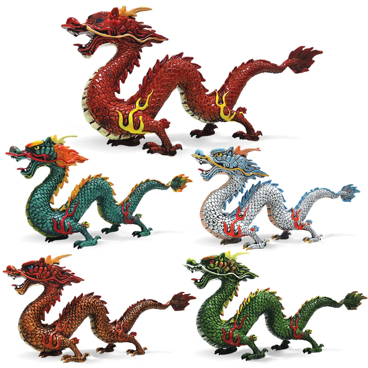 

Solid simulation animal model Chinese dragon Oriental auspicious animal five-clawed silver dragon red loong ornament model