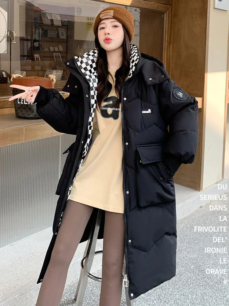 

KBAT White Thick Long Down Jacket Women Korean Hooded Down Coats Female Warm Snow Coat Female Windproof Parka Outwear