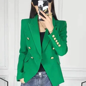 S-XXL 레인보우 컬러 패션 클래식 솔리드 더블 로우 골드 버튼 긴팔 슬림 핏, 출퇴근 캐주얼 여성 블레이저