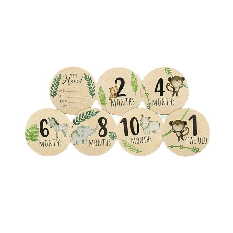 

Baby Monthly Milestones Card Double Sided Cartoon Photography Card Pregnancy Announcement Card for Parents 7pcs