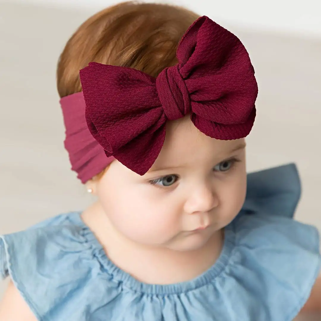 Solid Big Bow Topknot Headband for Baby Girls Elastic Nylon Hair Bands Handmade Newborn Fashion Turban Headwraps Accessories 5