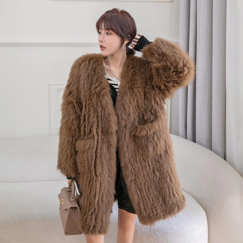 New Women's Thermal Fur Coat Fox Fur Fashion Woven Coat Medium Long Style Outdoor Windproof Winter Fur Coat 210d oxford pet dog cage cover dustproof waterproof kennel sets outdoor foldable large medium small dogs cage accessory products