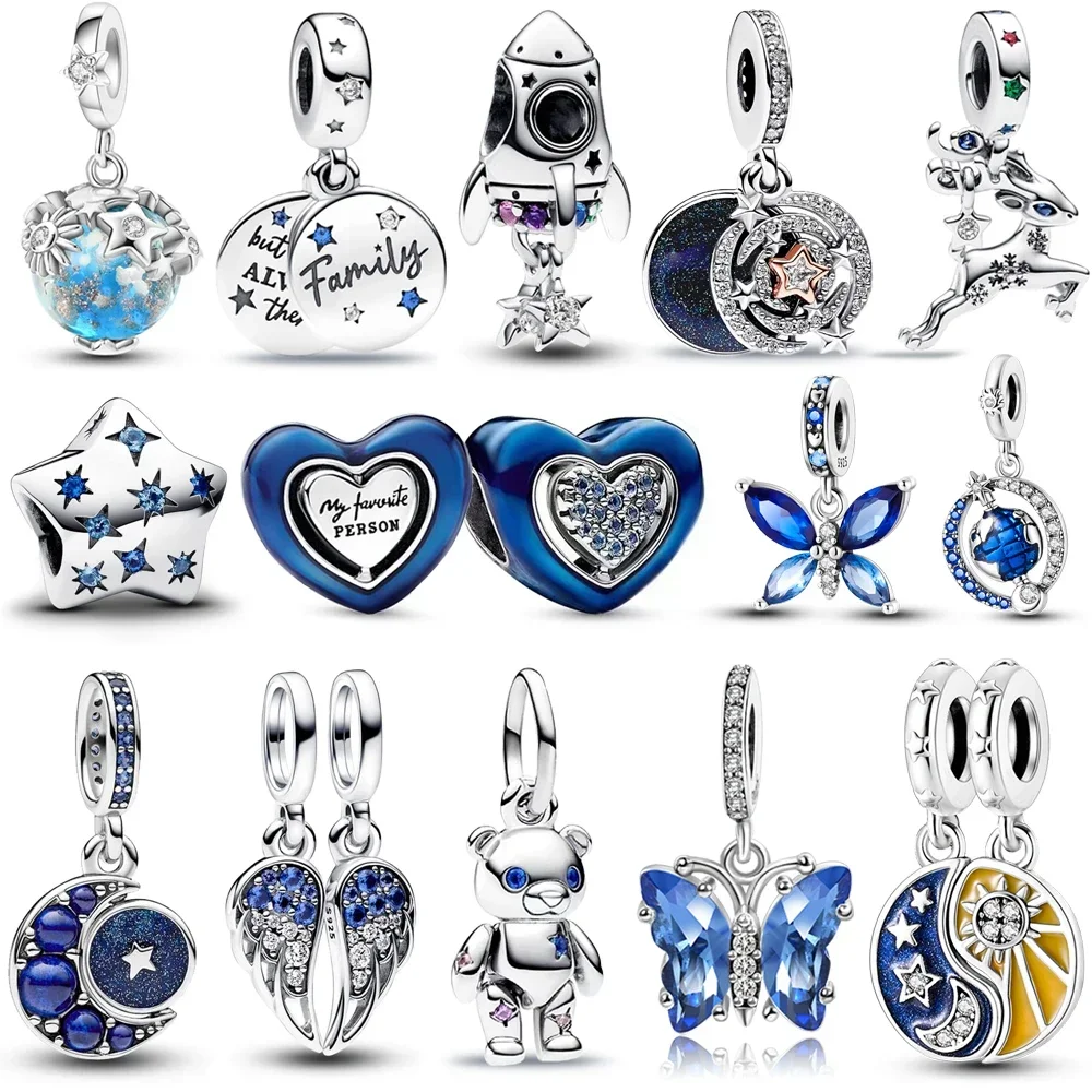 Classic Carving 'my favorite person' Beads 925 Sterling Silver Blue Rotatable Heart Shaped Dangle Charm Fit Pandora Bracelet