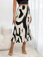 Dressy Casual Graphic Print Pleated Long Skirts Women Autumn Fashion Elastic High Waist Geometry Midi Skirt Streetwear - Image 3