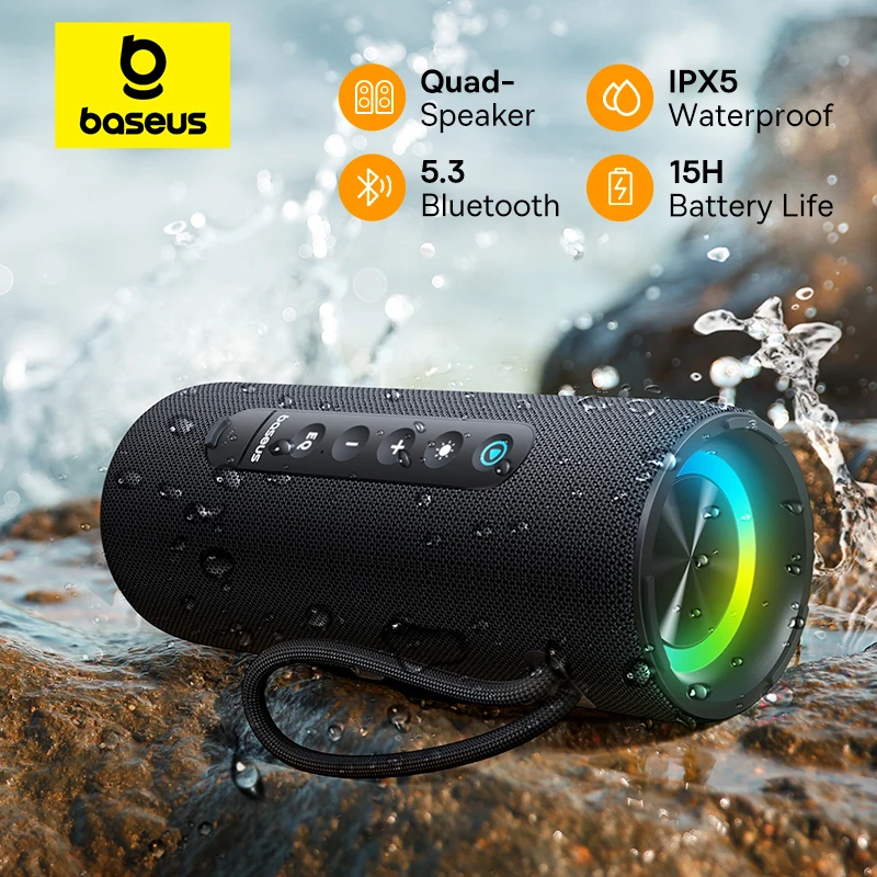 Baseus AeQur VO20 Portable Wireless Speaker Bluetooth 5.3 IPX5 Waterproof Bass Subwoofer Sound box for Outdoor Camping Speakers
