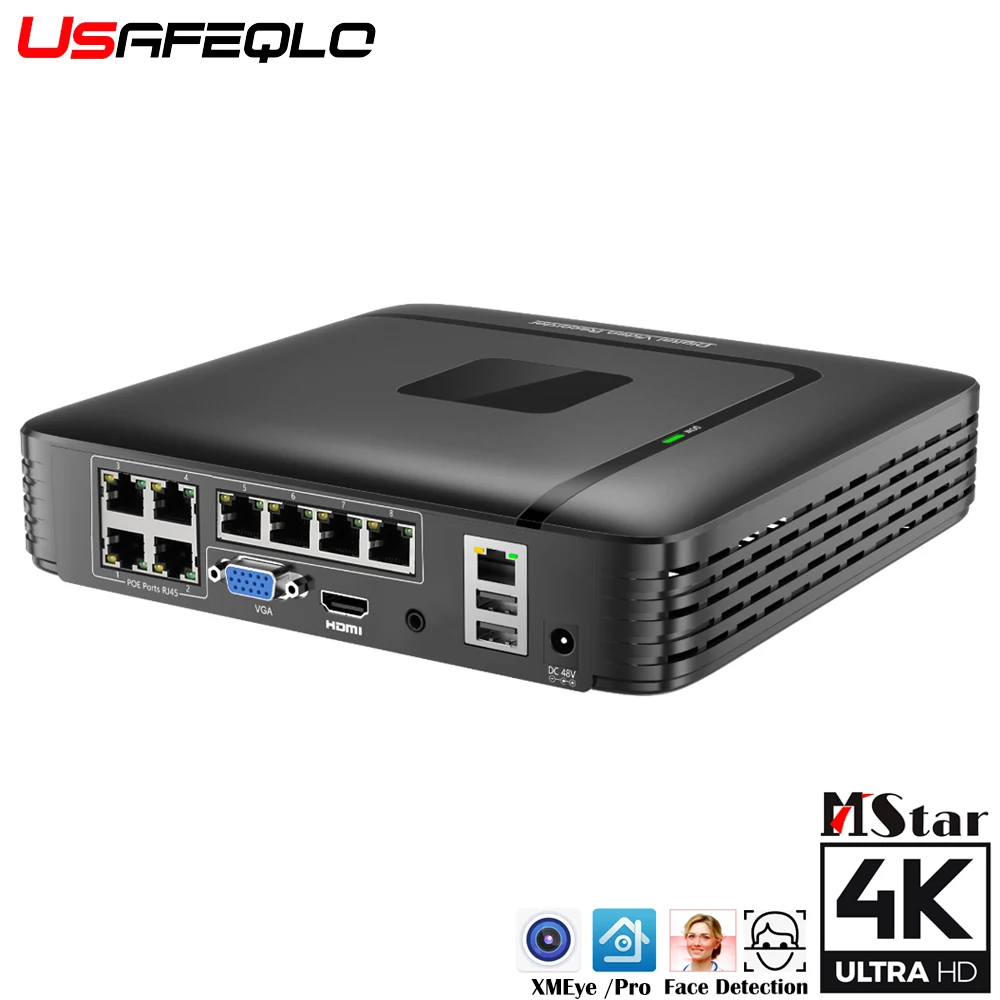 Network Video Recorder 4k 8MP Ultra HD POE NVR Video Recorder H.265 4/8CH 48V for POE IP Camera CCTV System P2P Network Security Surveillance Camera