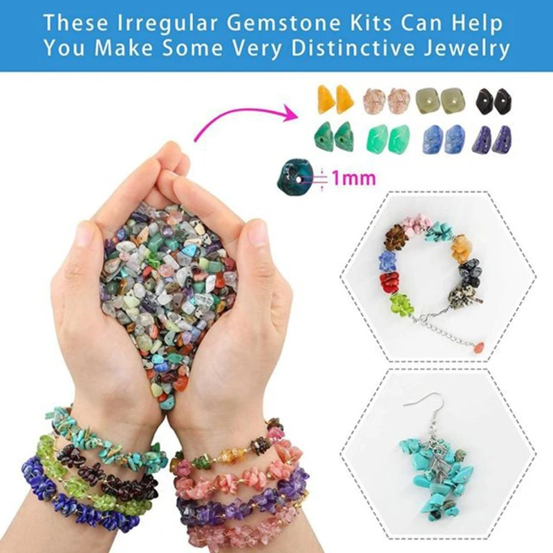 

1 Set Natural Irregular Gemstones Beads with Jump Rings Ear Hooks Pliers Lobster Clasps for DIY Jewelry Making Accessories