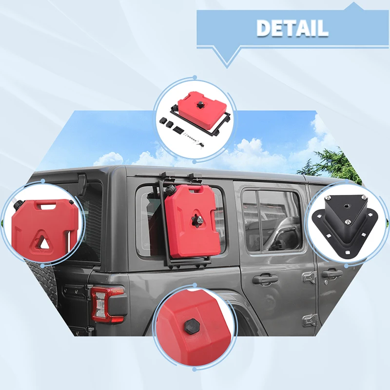 BAWA 7.5L 리어 윈도우 확장형 사다리 랙 + 물/연료 버킷 (지프 랭글러 JL 2018 2019 2020 2021 2022 2023 2024 2025 용)