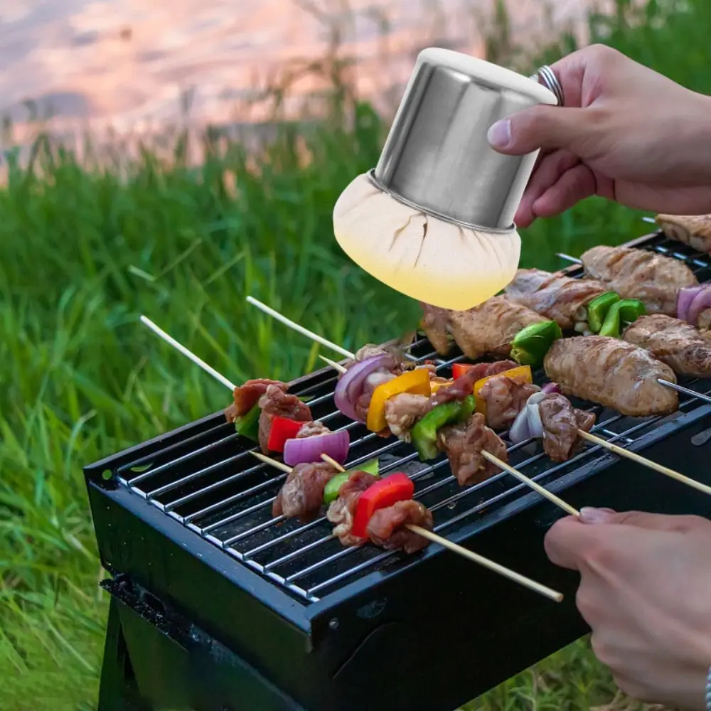 다기능 스테인리스 팬케이크 기름 브러시 트레이 포함 무료 브러시 BBQ 스펀지 내구성 있는 오일 와이퍼 천 그릴용