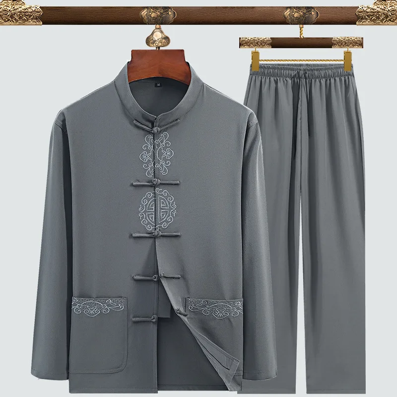 Mandarin Collar Casual Tang Clothing Embroidered Hanfu Kung Tang Suit Chinese Men's Suit chinese traditional costume