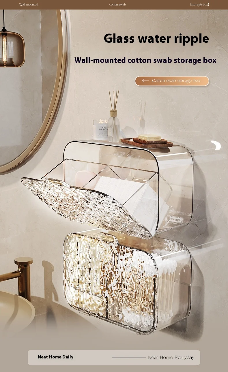 Description Picture 2 of itemTissue Box Bathroom Waterproof Storage Box Bathroom No Punching Wall Hang Storage Rack for Cosmetic Cotton Cotton Swab Lipstick