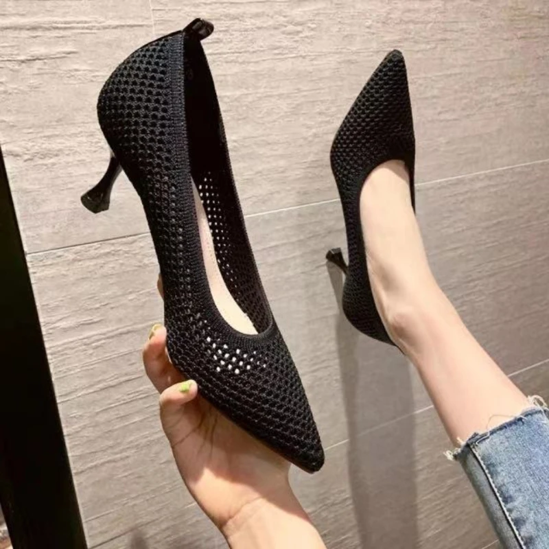 

Women's High Heels Summer Comfortable Triangle Heels Party Thin High Heels Sexy Single High Heels Mesh Breathable Women's Shoes