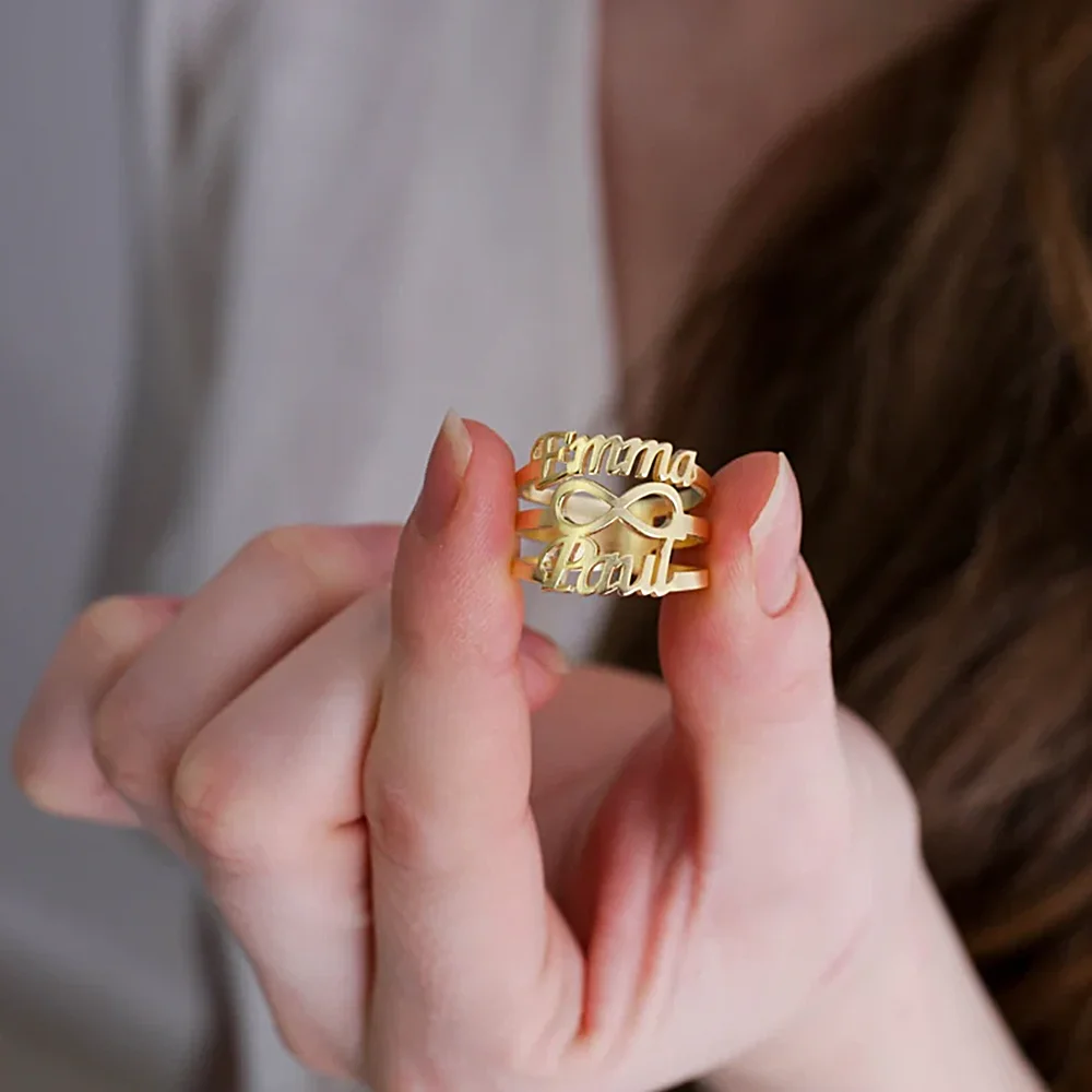 

Personalised Customized Two Names Rings Stainless Steel Triple-Layer Adjustable Ring for Lover Couple Wedding Engagement Gift