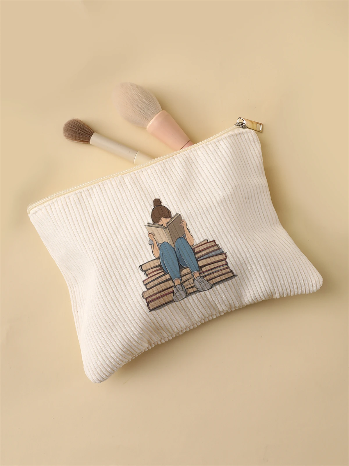 Women's Corduroy Travel Cosmetic Bag Portable Large Capacity Makeup Storage Organizer Zipper Clutch Purse Make up Bag