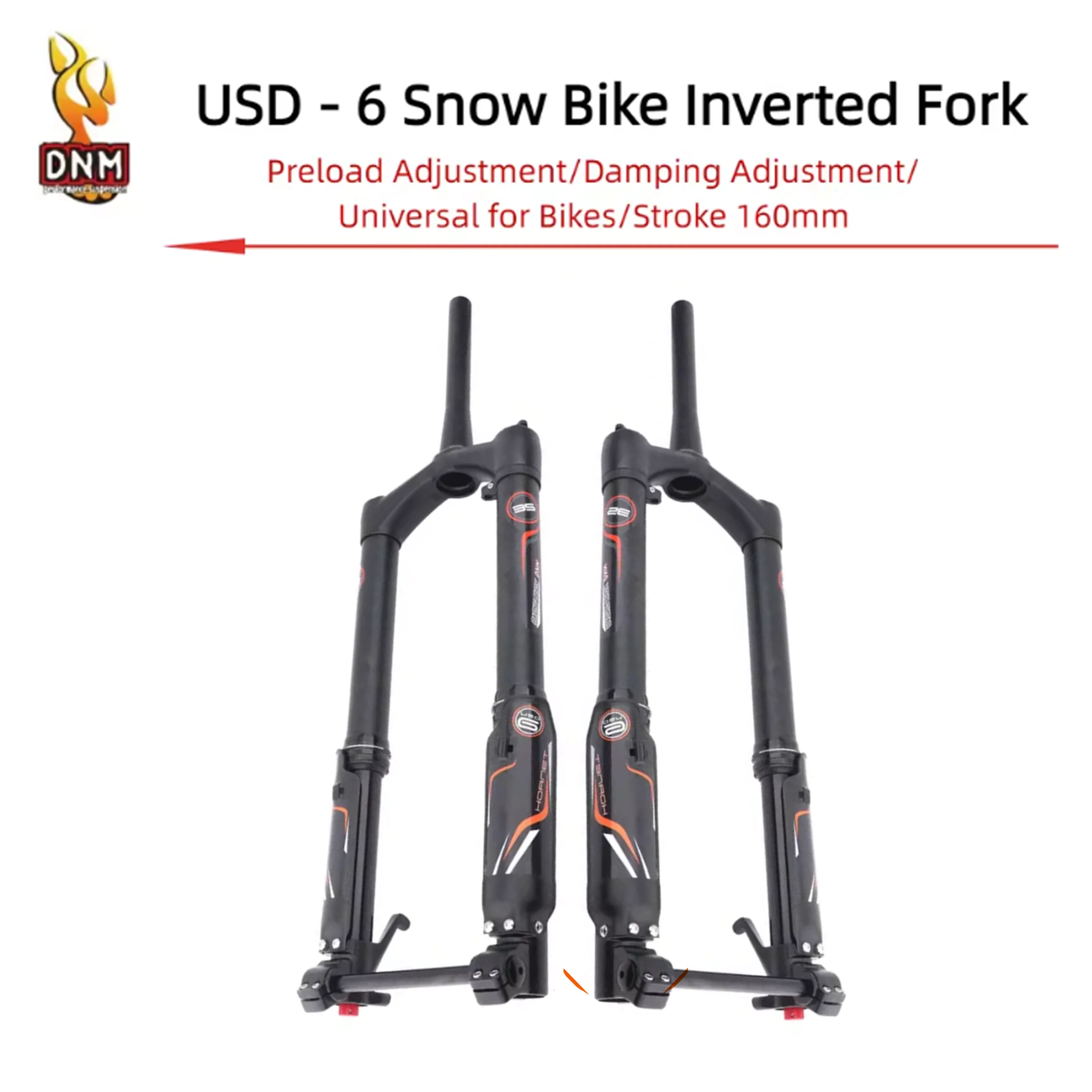 DNM 550mm USD-6 FAT 26/27.5인치 역방향 프론트 포크 코일 스프링 스노우 비치 팻 바이크 160mm 트래블 15*150mm 액슬 테이퍼 튜브