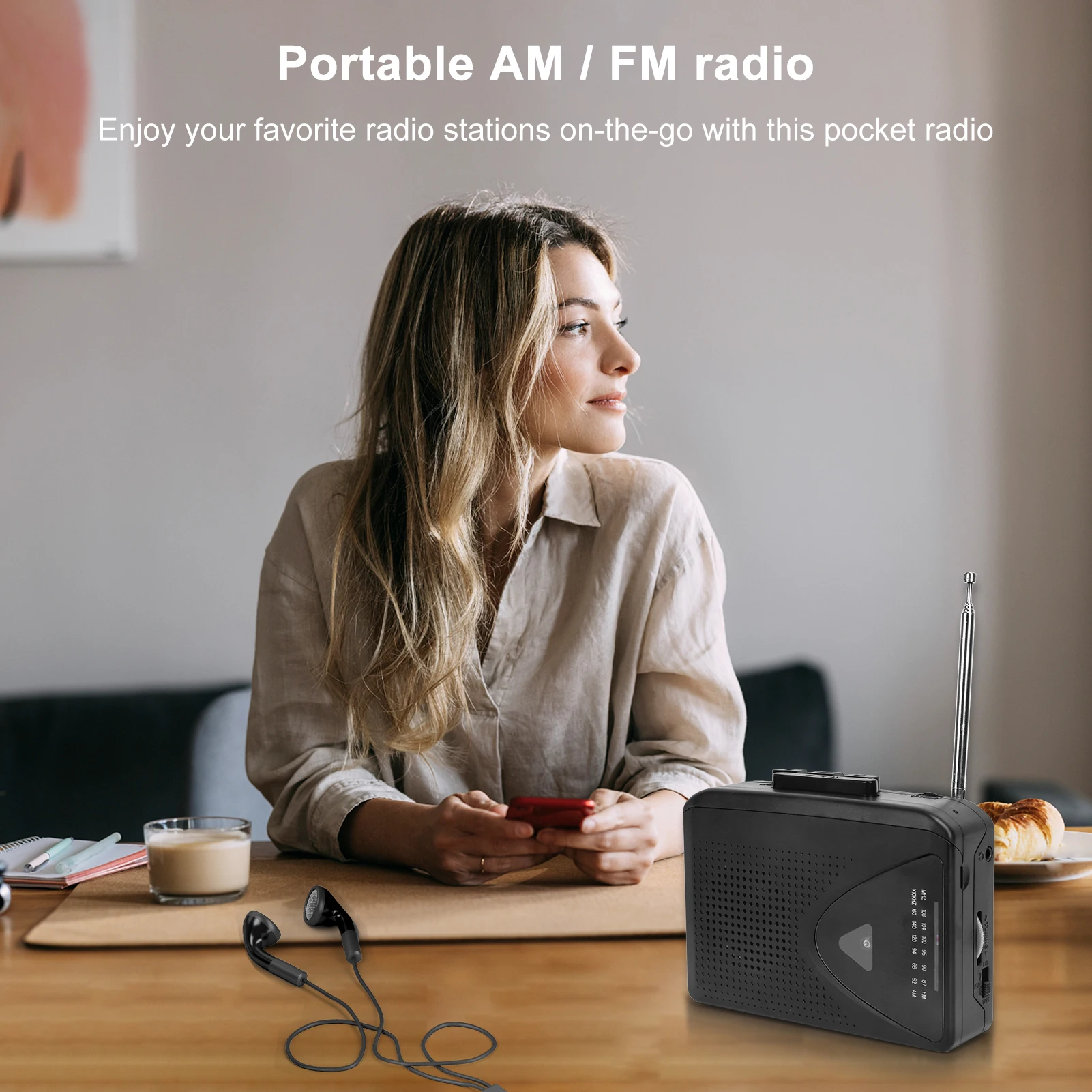 Portable Cassette Tape Player Built-in Speaker Personal Walkman AM/FM Radio with 3.5mm Eeadphone Jack Stereo Tape Music Player cassette player