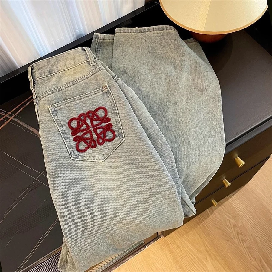 Embroidery Velvet Lined Wide Leg Jeans Winter Design Casual High Waist Baggy Straight Vaqueros Korea New Warm Woman Denim Pants
