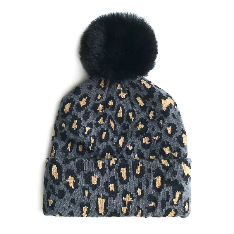 Fashion Child Winter Leopard Printed Kids Knitting Hat 2020 Autumn and Winter New Crochet Warm Hat Skullies Boy Girl Caps Travel