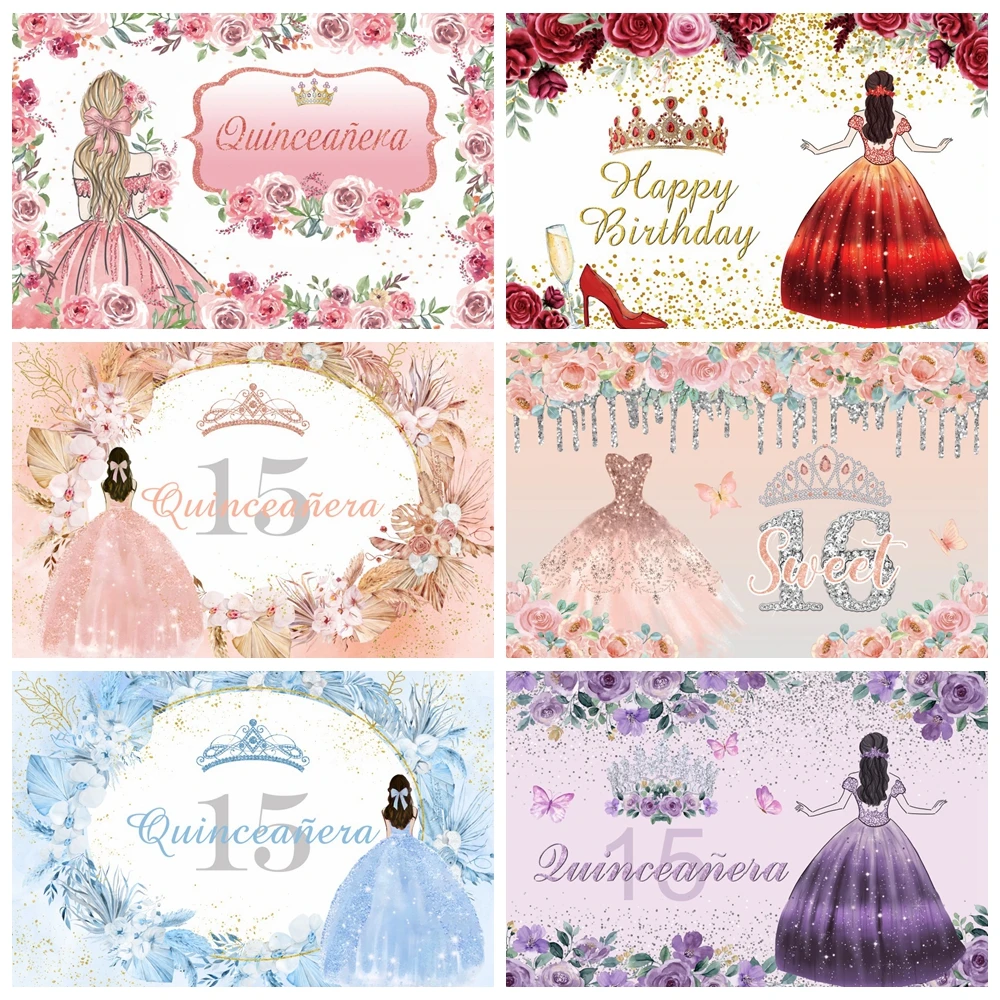 

Princess Girl Birthday Party Backdrop Dress Flower Crown Queen Sweet Girl Custom Photography Backdrop Banner Photostudio Props