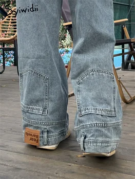 Ins mode américaine rétro Baggy taille haute jean femme haute rue Denim pantalon réversible pantalon Streetwear jean ample 1