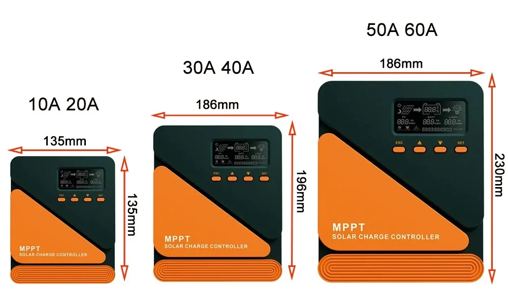 Efficient MPPT Solar Controller: 40/60A, Versatile 12/24V Battery Compatibility,