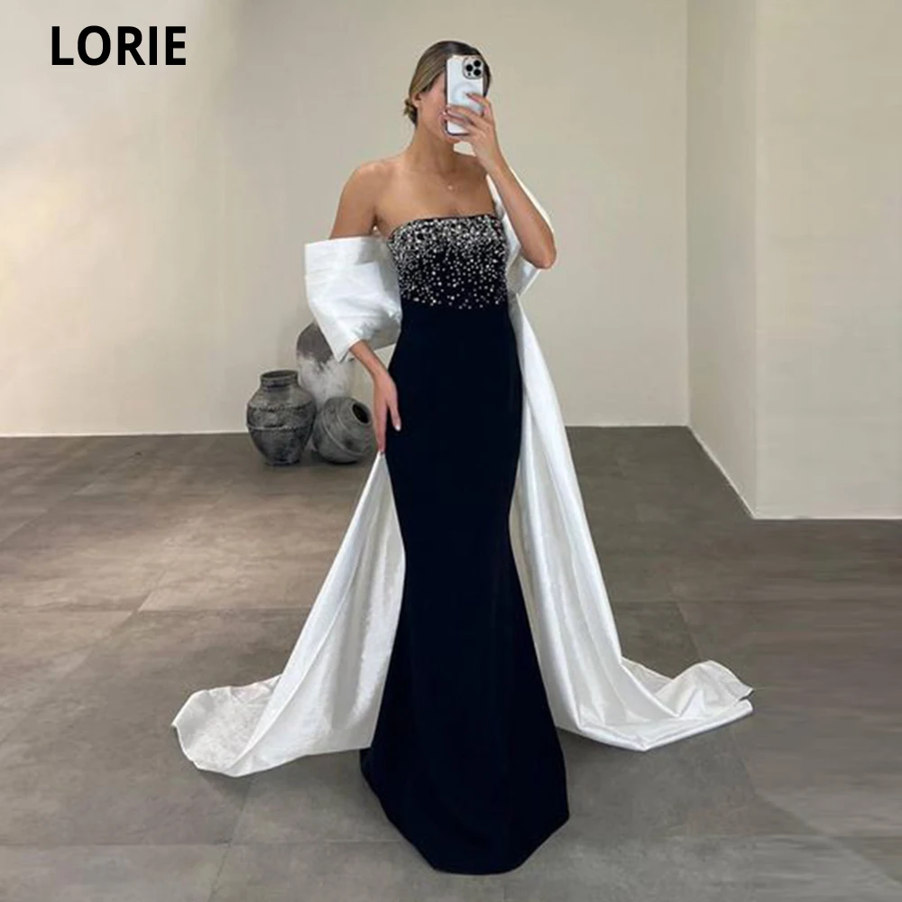 

LORIE Mermaid Prom Dress 2023 Sexy Strapless Sparkly Pearls Vestido De Novia With Long Cape Satin Prom Gowns Party Dresses