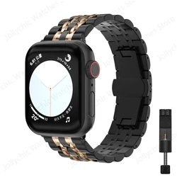 Stainless Steel Adjustable Bracelet for Smartwatch - Premium Replacement Band (Black Rose Gold - Tool)