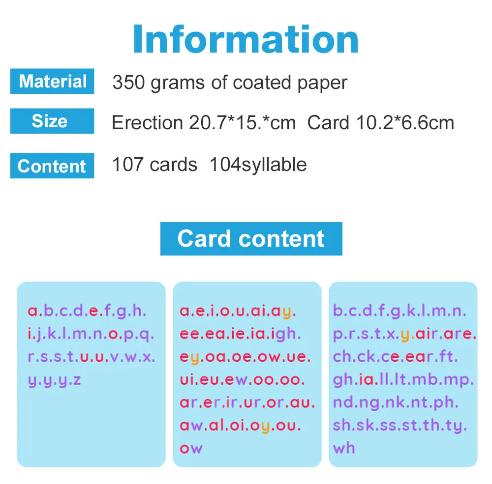 English Phonics Flashcards with 3 Syllable Flips Spelling Flip Cards Kids Educational Learning Toys CVC Sight Words 107 Cards 3