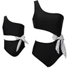 2025 New Summer Women Girls Swimwear Family Matching Outfits Mother and Daughter Clothes Bow Bikini One-Piece Swimsuit Beachwear 1