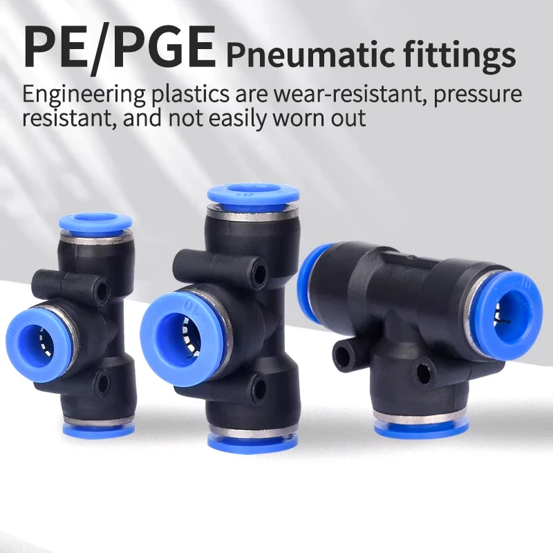 Pneumatic Tube Air Connector Plástico Quick Release Fitting Mangueira Tubo Push Pressure mm mm mm pe Peg Tee