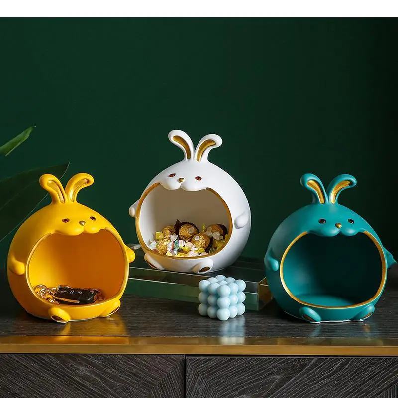 

Resin Rabbit Desktop Storage Ornaments Cartoons Animal Handicraft Furnishings Modern Home Decoration Accessories Candy Jar