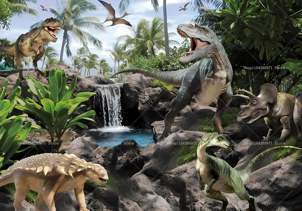 Toile De Fond D'anniversaire Dinosaure, Thème Jurassic Dino, Bannière Joyeux Anniversaire, Arrière-plan De Fête D'anniversaire Dans La Jungle, Anniversaire Pour Garçons