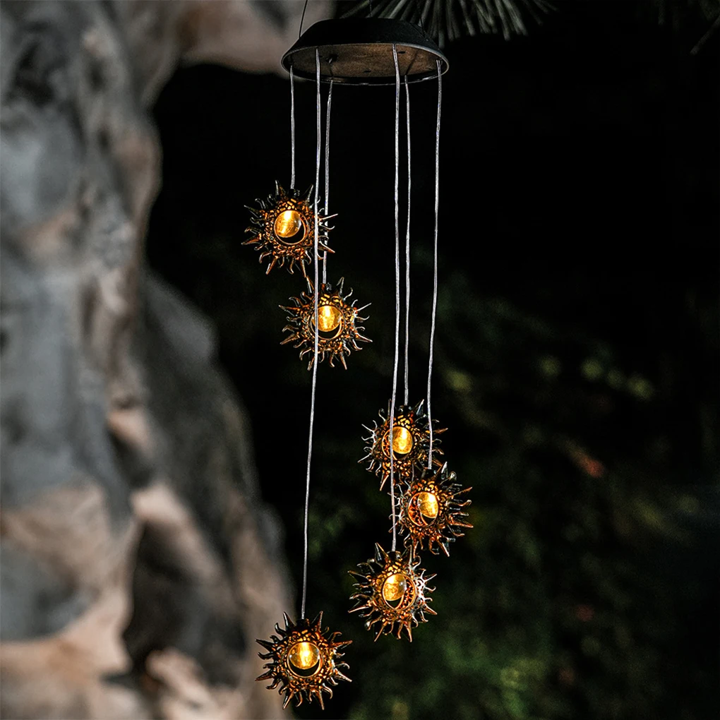 

Solar Waterproof Light Retro Hollow Moon Wind Chime For Outdoor Decor No Wiring Required Atmosphere