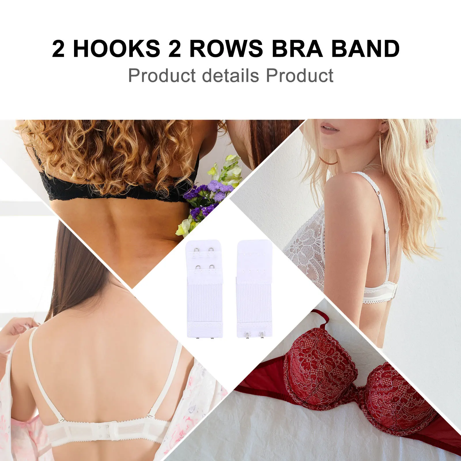 20Pcs Bra Extender Buckle 2 Hooks 2 Rows Elastic Adjustable Women Bra Band Extender Comfortable Flexible Polyester Metal Hook