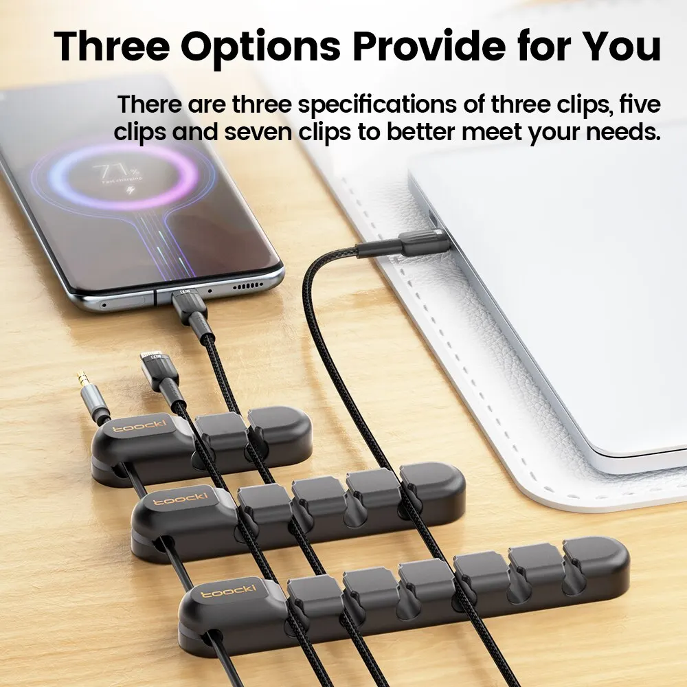 Cable Organizer Toocki Cable Wire Cord Management 7 Hole Holder USB Desktop Winder Clip Flexible Mouse Keyboard USB Type C Cable