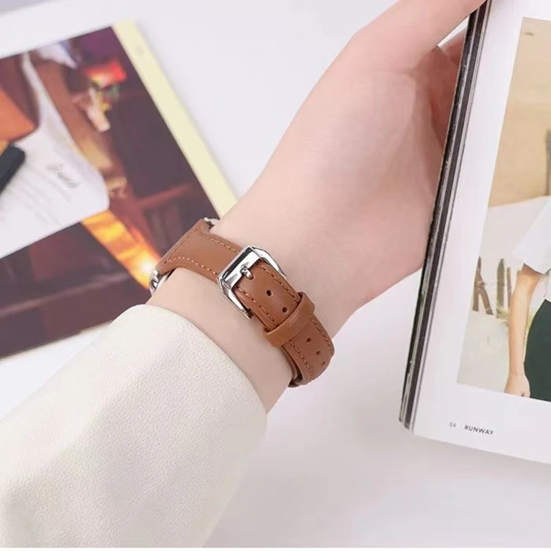 Elegant Slim Leather Strap for Women - Compatible with Apple Watch Series