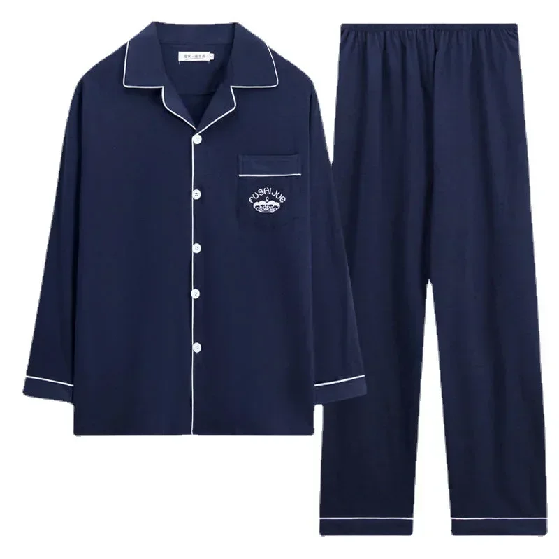Men's Pajama Sets Long Sleeve Cotton Top Pant Sleepwear