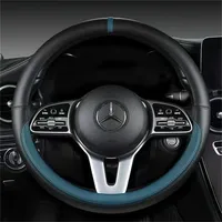 Full Leather Universal Car Steering Wheel Cover Breathable Anti Slip Car Decoration 37-38cm Steering Wheel Cover Accessories 6